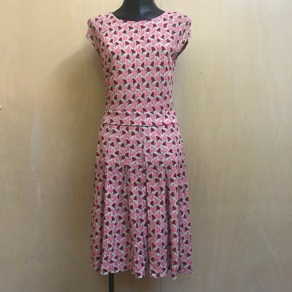 Tory Burch Sophia A-line Knee Length Dress with Pink Bird & Floral Print Size S